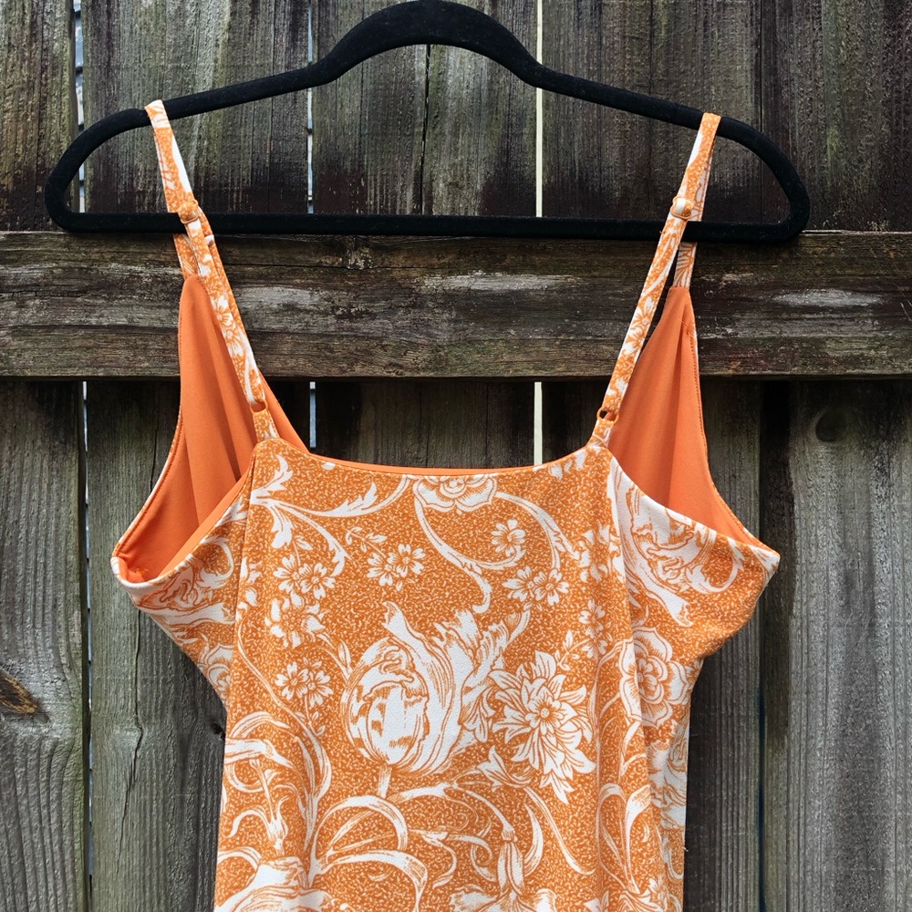 Joie Orange Floral Ruched Crossover Midi Dress Size L Sleeveless Stretch - Picture 9 of 11
